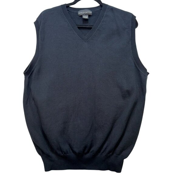 Croft & Barrow Mens Sleeveless V-Neck Sweater Vest L Black 100% Cotton - Picture 1 of 9